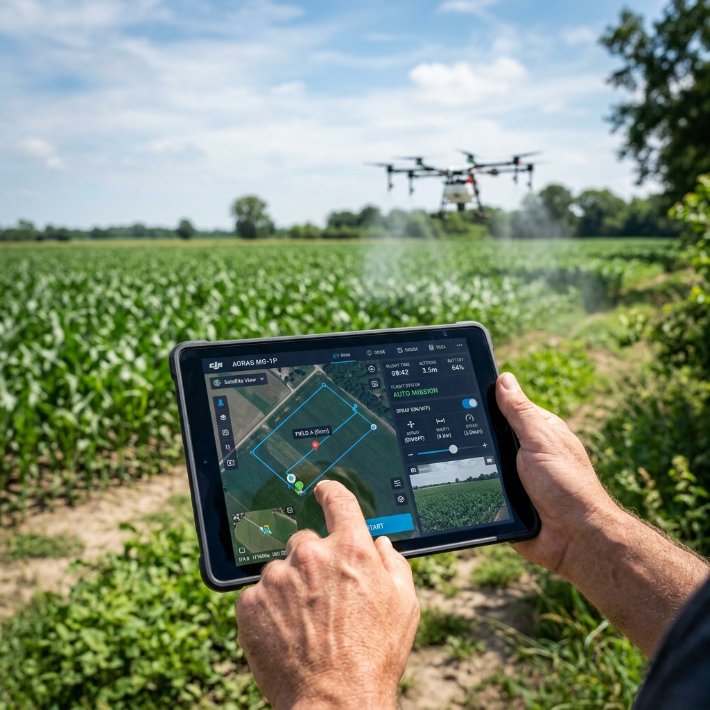 Controlling agricultural drone via tablet